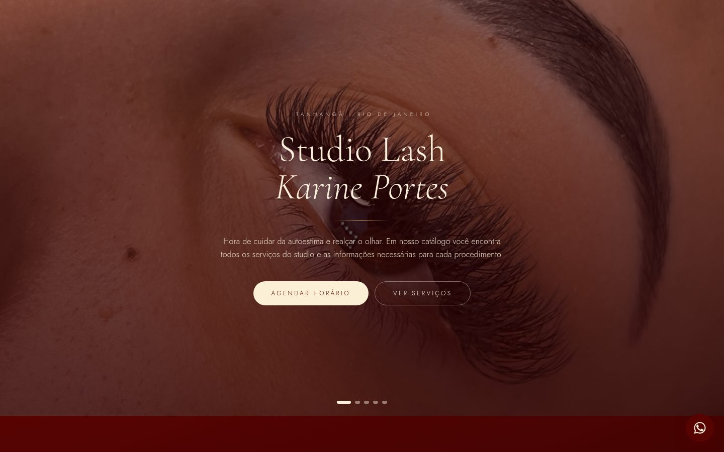 Página inicial do site Studio Lash Karine Portes