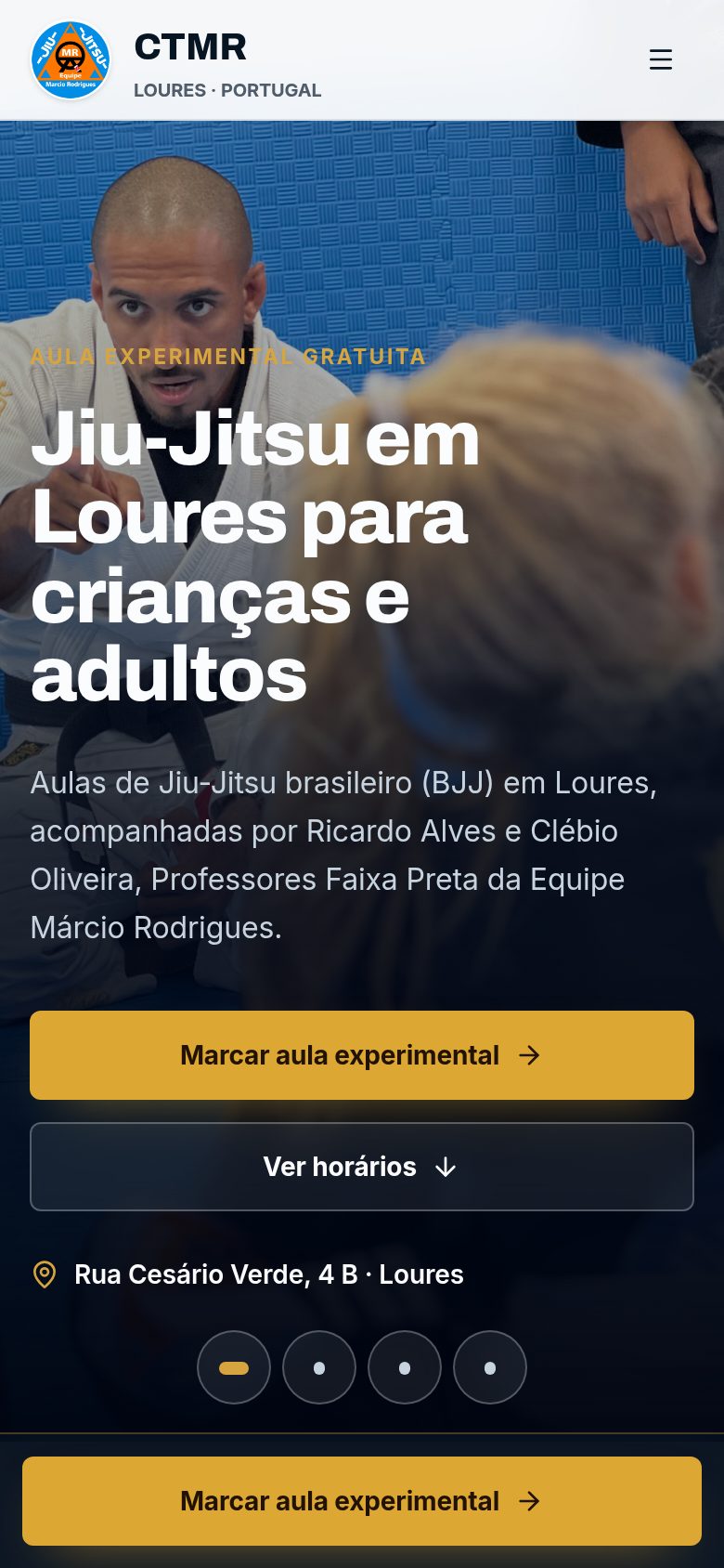 Página inicial do site CTMR Loures no celular