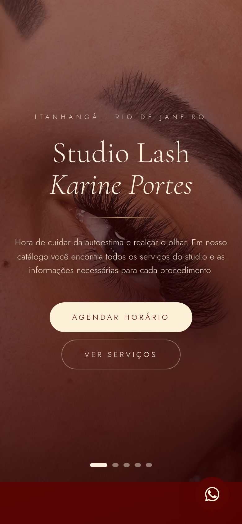 Página inicial do site Studio Lash Karine Portes no celular